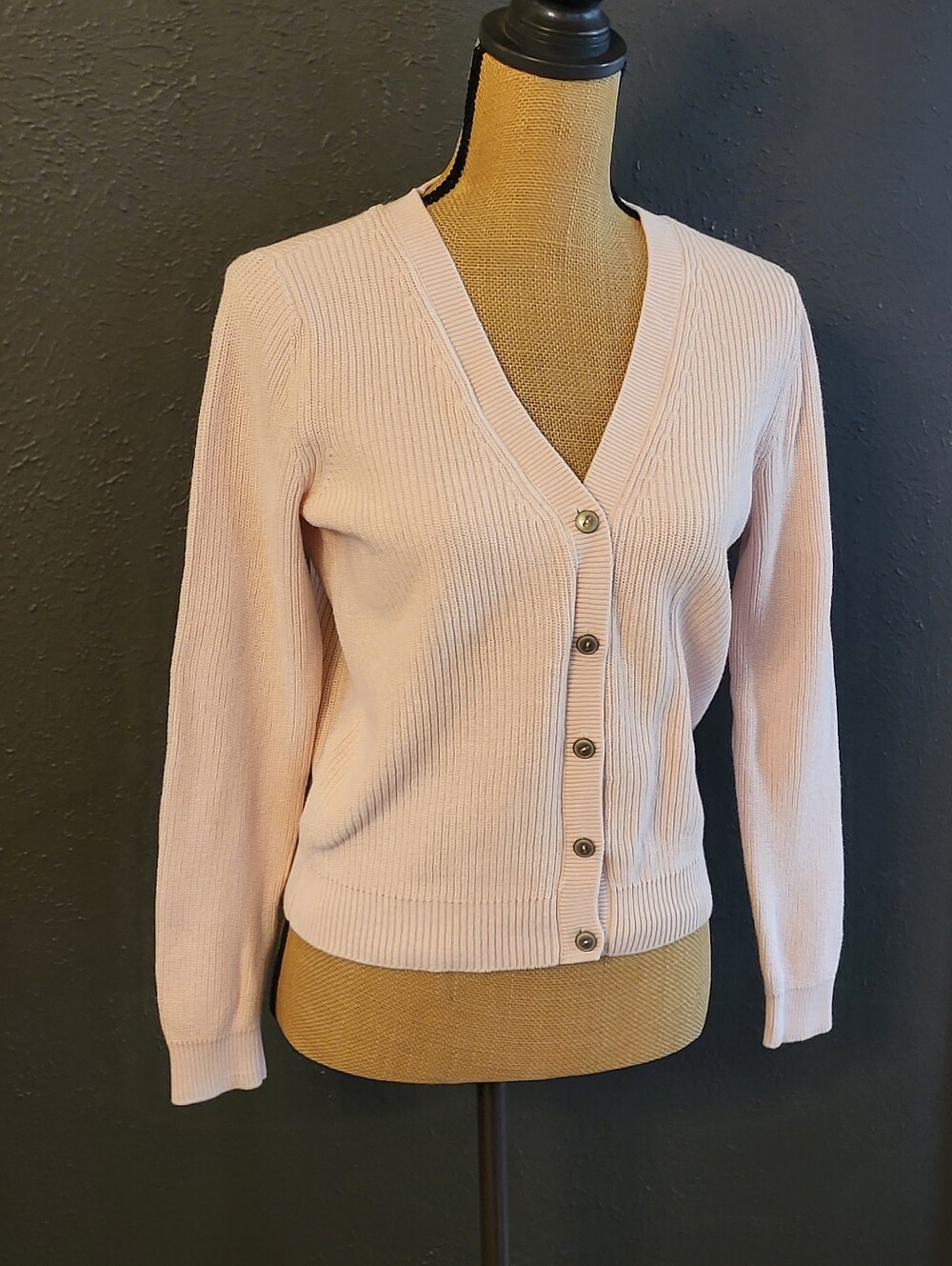 Cabi Medium Peach Pink Cotton Knit Cardigan